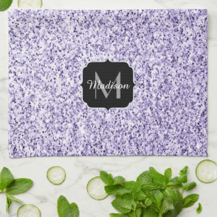 Ultra violet light purple glitter sparkle Monogram Tea Towel