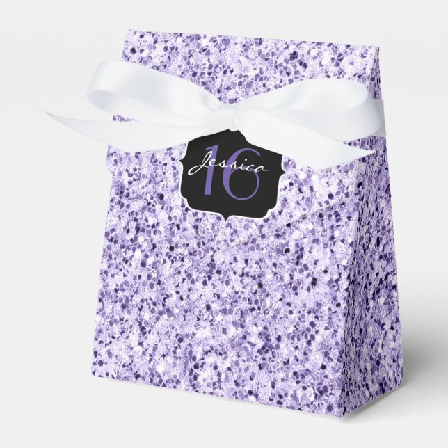 Ultra violet light purple glitter sparkle Sweet 16 Favour Box (Front Side)