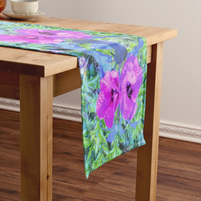 Ultra-Violet Plum Crazy Purple Hibiscus Flowers Long Table Runner (In Situ)