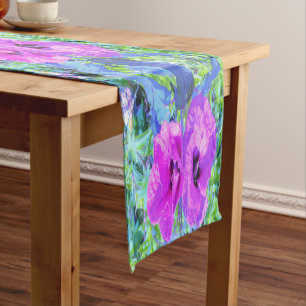 Ultra-Violet Plum Crazy Purple Hibiscus Flowers Short Table Runner