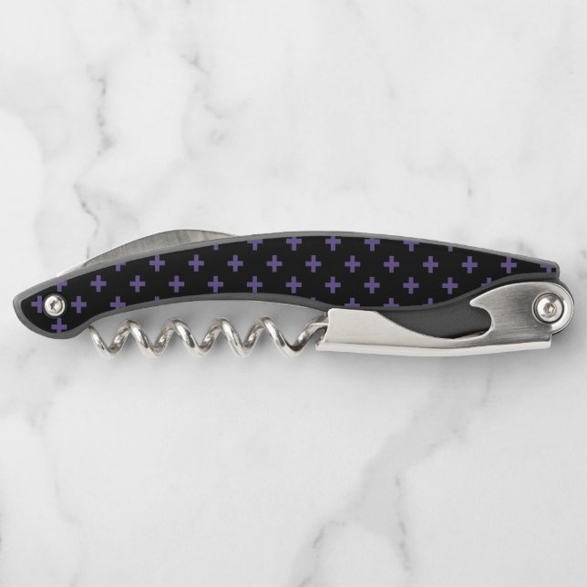 Ultra violet polka crosses on black corkscrew (Back)