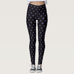 Ultra violet polka crosses on black leggings