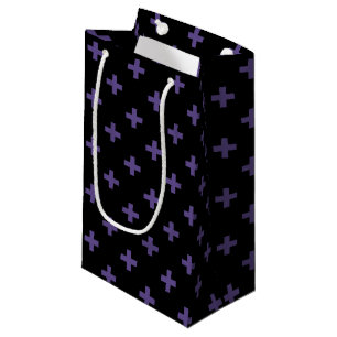 Ultra violet polka crosses on black small gift bag