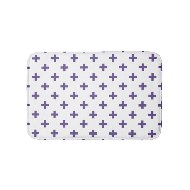 Ultra violet polka crosses on white bath mat (Front)