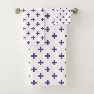 Ultra violet polka crosses on white bath towel set