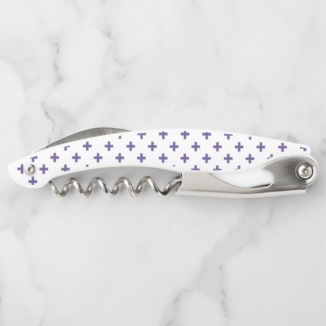 Ultra violet polka crosses on white corkscrew (Back)