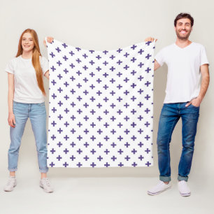 Ultra violet polka crosses on white fleece blanket