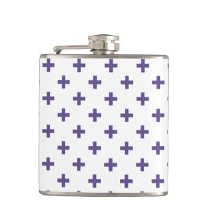 Ultra violet polka crosses on white hip flask