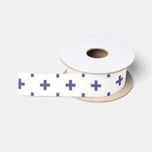 Ultra violet polka crosses on white satin ribbon