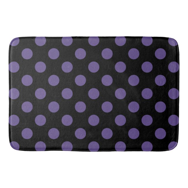 Ultra violet polka dots on black bath mat (Front)