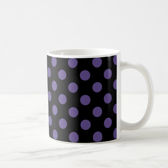 Ultra violet polka dots on black coffee mug (Right)