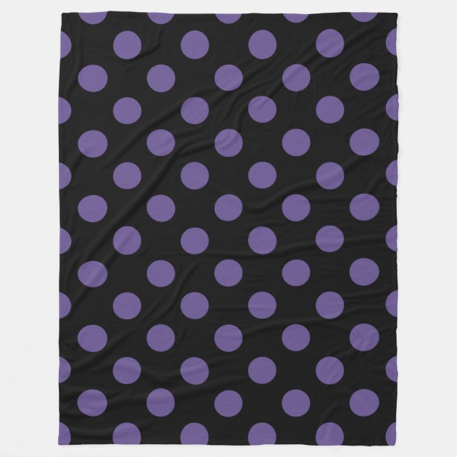 Ultra violet polka dots on black fleece blanket (Front)