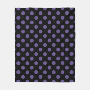 Ultra violet polka dots on black fleece blanket