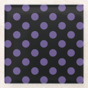 Ultra violet polka dots on black glass coaster