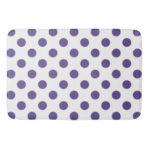 Ultra violet polka dots on white bath mat