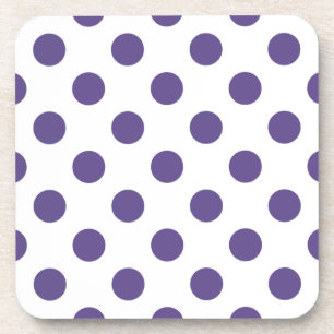 Ultra violet polka dots on white coaster