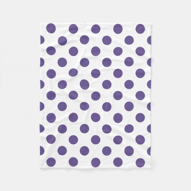 Ultra violet polka dots on white fleece blanket (Front)