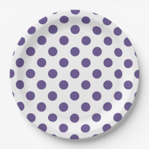 Ultra violet polka dots on white paper plate