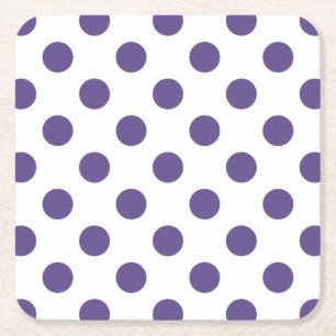 Ultra violet polka dots on white square paper coaster