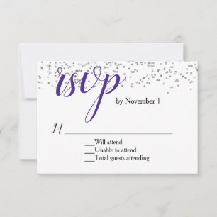 Ultra Violet Purple and White Wedding RSVP Card