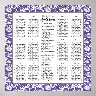 Ultra Violet Purple Damask Wedding Seating Chart