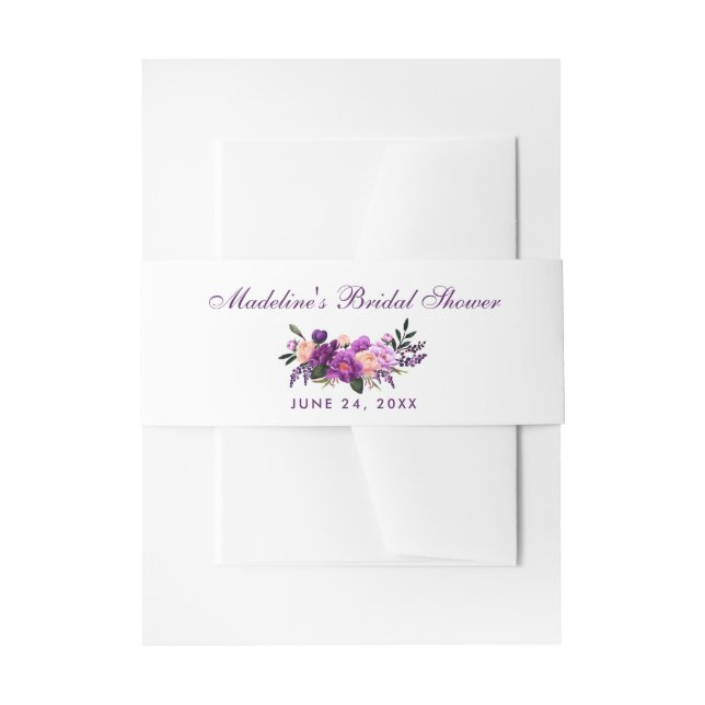 Ultra Violet Purple Floral Bridal Shower Invitation Belly Band (Front Example)