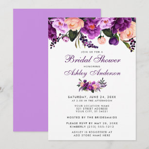 Ultra Violet Purple Floral Bridal Shower Invite V
