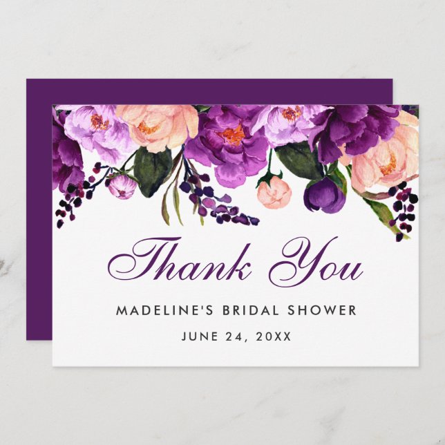 Ultra Violet Purple Floral Bridal Shower Thanks P Invitation (Front/Back)