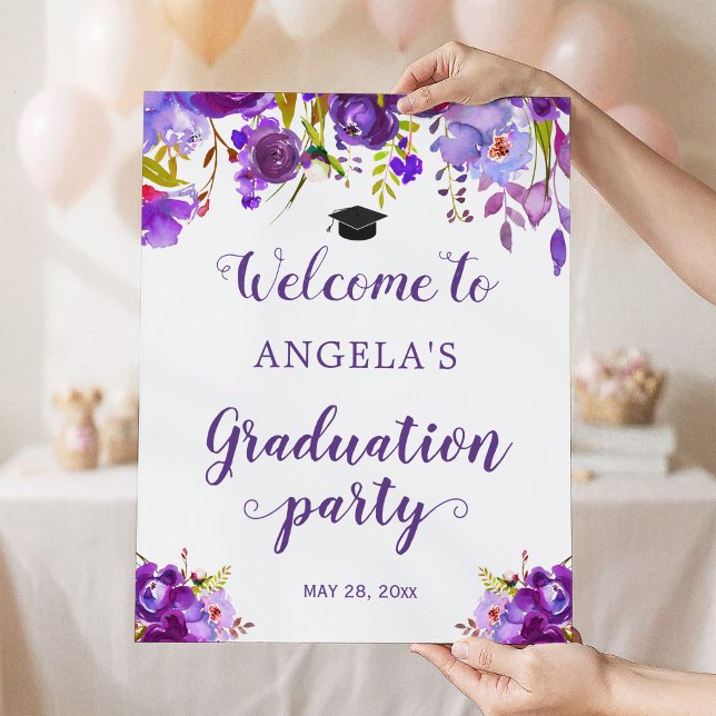 Ultra Violet Purple Floral Graduation Party Sign (Creator Uploaded)