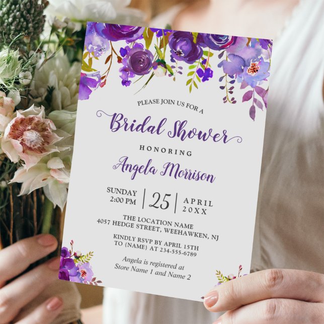 Ultra Violet Purple Floral Romantic Bridal Shower Invitation (Creator Uploaded)
