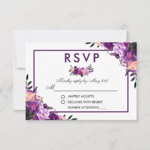 Ultra Violet Purple Floral RSVP Wedding PF Card