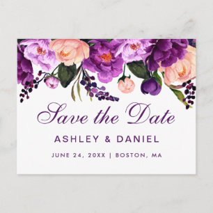 Ultra Violet Purple Floral Save The Date P Announcement Postcard