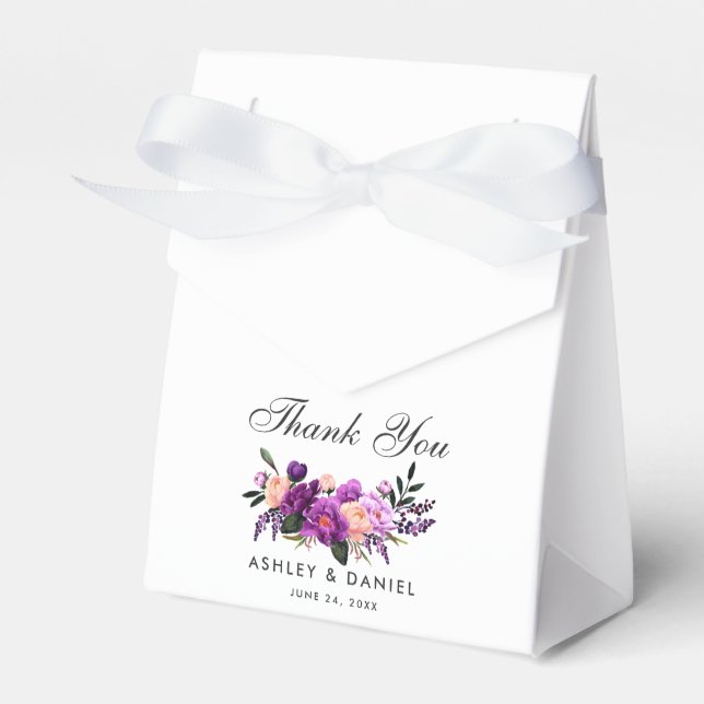 Ultra Violet Purple Floral Thank You Wedding Favour Box (Front Side)