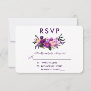 Ultra Violet Purple Floral Watercolor Wedding P RSVP Card