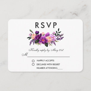 Ultra Violet Purple Floral Watercolor Wedding P RSVP Card