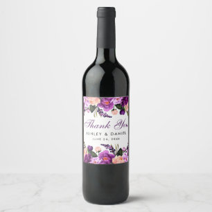 Ultra Violet Purple Floral Watercolor Wedding P Wine Label