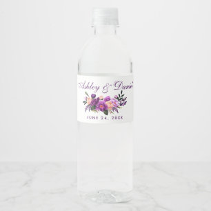 Ultra Violet Purple Floral Watercolor Wedding PS Water Bottle Label