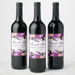 Ultra Violet Purple Floral Watercolor Wedding PS Wine Label