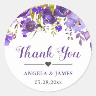 Ultra Violet Purple Floral Wedding Favour Thank Yo Classic Round Sticker