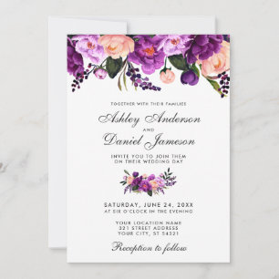 Ultra Violet Purple Floral Wedding Invitation