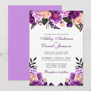 Ultra Violet Purple Floral Wedding Invitation V
