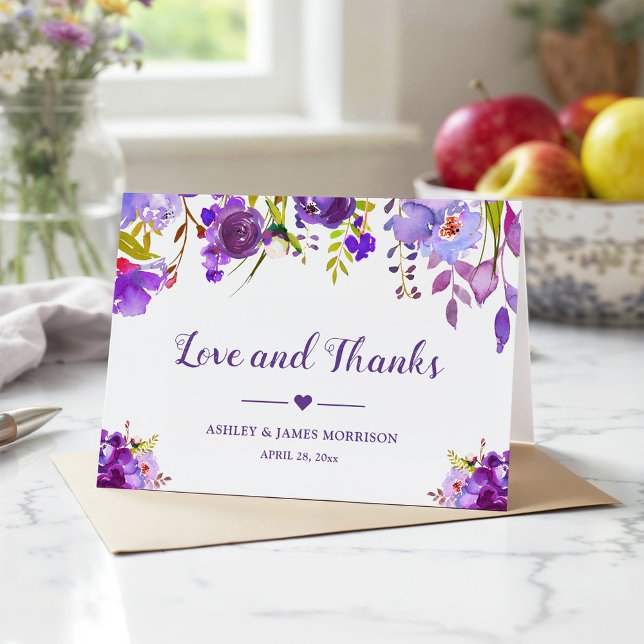 Ultra Violet Purple Floral Wedding Thank You Card (Creator Uploaded)