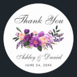 Ultra Violet Purple Floral Wedding Thank You Classic Round Sticker<br><div class="desc">Ultra Violet Purple Floral Watercolor Wedding Thank You Stickers</div>