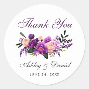 Ultra Violet Purple Floral Wedding Thank You GP Classic Round Sticker