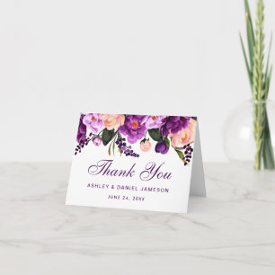 Ultra Violet Purple Floral Wedding Thank You Note Card