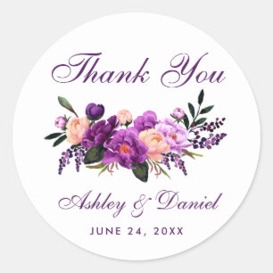 Ultra Violet Purple Floral Wedding Thank You PS Classic Round Sticker