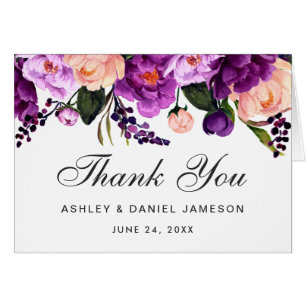 Ultra Violet Purple Floral Wedding Thanks Note