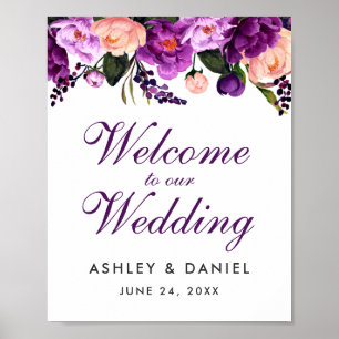 Ultra Violet Purple Floral Wedding Welcome Poster