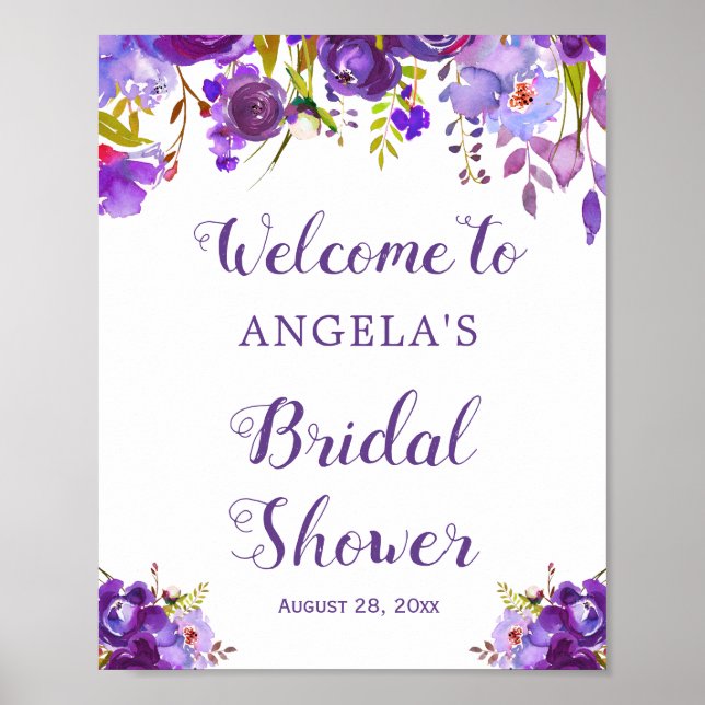 Ultra Violet Purple Floral Welcome Wedding Sign (Front)