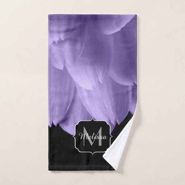 Ultra violet purple flower petals black Monogram Bath Towel Set (Hand Towel)
